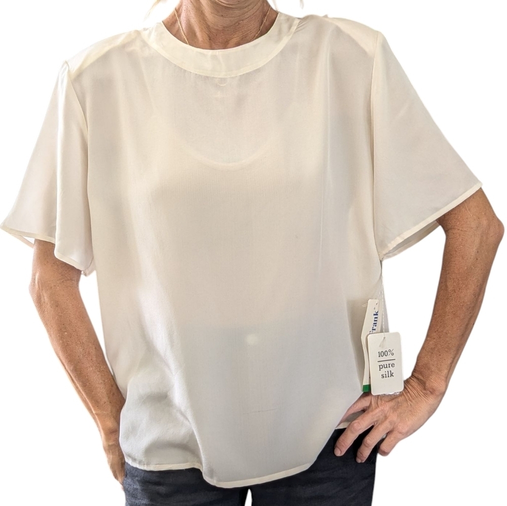 Vintage 90s Anna and Frank 100% Silk Ivory Blouse L NWT Quiet Luxury